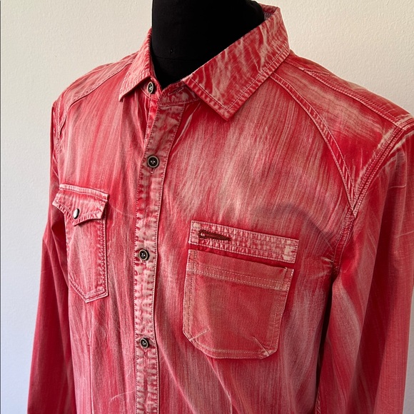 Men's Casual Red Button-Down Shirt - Picture 2 of 14